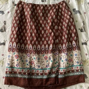 Hunt Club Brown and Cream Floral A-Line Skirt